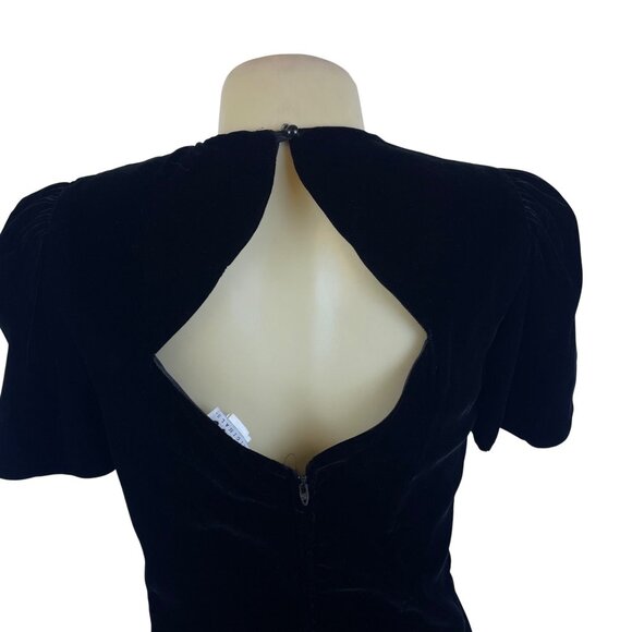 Vintage Niki Black Velvet Keyhole Back Midi Dress Beaded Accent Empire Sz 6 - Picture 5 of 9